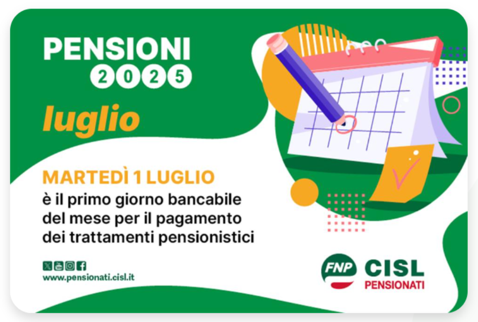 Pagamento pensioni Luglio 2025: il calendario