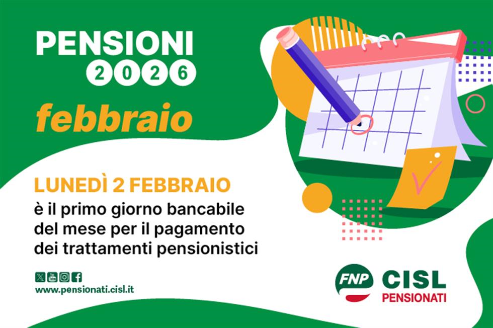 Pensione febbraio 2026, il calendario dei pagamenti