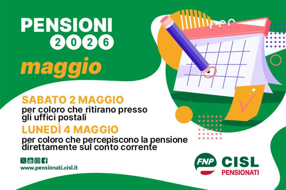 Pensioni maggio 2026, il calendario dei pagamenti