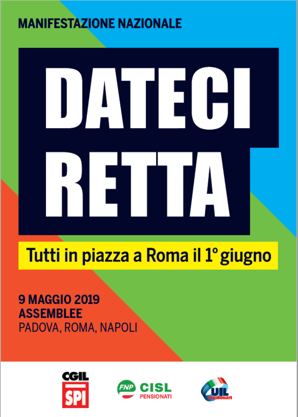 #Dateci Retta - Manifestazione dei pensionati il 1° Giugno