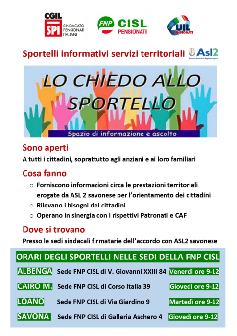 Sportelli informativi servizi territoriali FNP ASL2 savonese