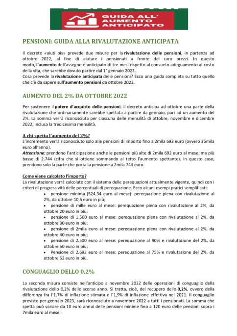 PENSIONI: GUIDA ALLA RIVALUTAZIONE ANTICIPATA