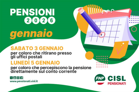 Pensioni gennaio 2026, il calendario dei pagamenti